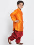 Vastramay Boy's Orange and Maroon Silk Blend Kurta and Patiala Pant Set