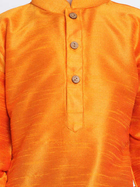 Vastramay Boy's Orange and Maroon Silk Blend Kurta and Patiala Pant Set