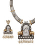 Dual Toned Oxidised Silver Lookalike Pearl Beaded Hasli Deer Motif Designer Jewellery Set