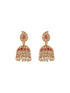 Gold Plated Red Zircon & Pearl Beaded Floral Pipe Pendant Jewellery Set With Jhumka