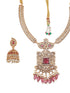 Gold Plated Red Zircon & Pearl Beaded Floral Pipe Pendant Jewellery Set With Jhumka