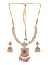 Gold Plated Red Zircon & Pearl Beaded Floral Pipe Pendant Jewellery Set With Jhumka