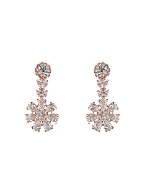 Rose White CZ Studded 2 Line Floral Jewellery Set