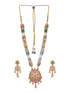 Gold Plated Fusion Stone Studded Pendant Long Maala Bridal Jewellery Set