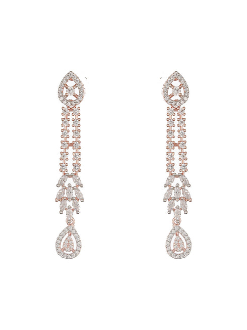 Rose Gold Plated Zircon Studded Luxe Pendant Necklace jewellery Set