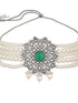 Silver Oxidised Victorian AD Studded Pearl Beaded Luxe Choker Jewellery Set