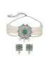 Silver Oxidised Victorian AD Studded Pearl Beaded Luxe Choker Jewellery Set