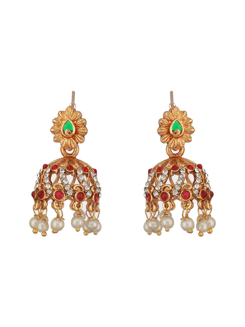 Gold Plated Green Kempo Studded Peacock Minimal Delicate Choker Jewellery Set