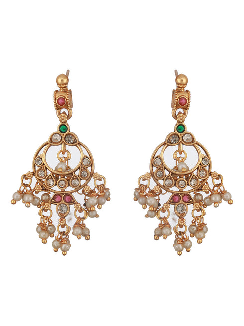 Gold Plated Kemp Stones Pearl beaded Chandbali Pendant Style Choker Jewellery Set