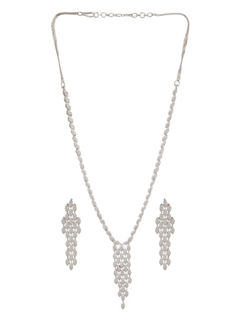 Silver Toned Ad Studded Quirky Drop Designer Wedding Partywear Jewellery Set