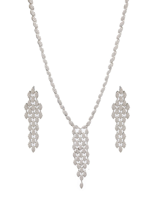 Silver Toned Ad Studded Quirky Drop Designer Wedding Partywear Jewellery Set