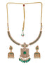Gold Plated Green Zircon & Pearl Beaded Floral Pipe Pendant Jewellery Set With Jhumka