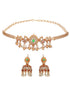 Gold Plated Green Kempo Studded Peacock Minimal Delicate Choker Jewellery Set