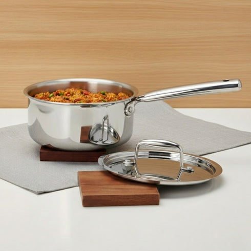 Vinod Doniv Titanium Triply Stainless Steel Sauce Pan with Cover 18 cm Capacity 2.2 Liter Induction Friendly