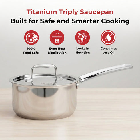 Vinod Doniv Titanium Triply Stainless Steel Sauce Pan with Cover 16 cm Capacity 1.60 liter Induction Friendly