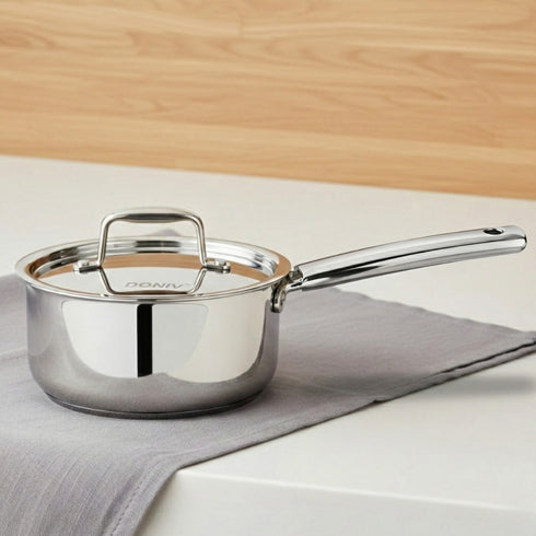Vinod Doniv Titanium Triply Stainless Steel Sauce Pan with Cover 18 cm Capacity 2.2 Liter Induction Friendly