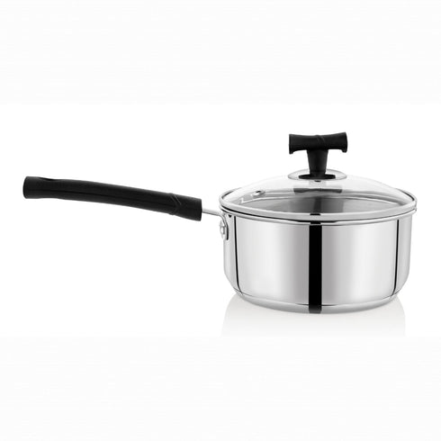 Vinod DONIV Stainless Steel Sandwich Bottom Solitaire Sauce Pan with Glass Lid Induction Friendly Capacity 1.4 Ltr 16cm