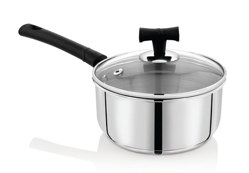 Vinod DONIV Stainless Steel Sandwich Bottom Solitaire Sauce Pan with Glass Lid Induction Friendly Capacity 1.1 Ltr 14cm