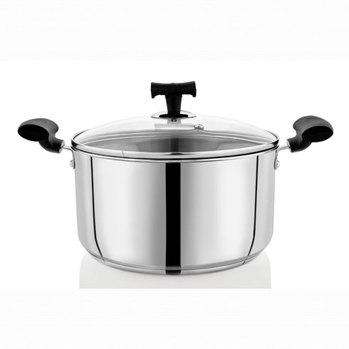 Vinod DONIV Stainless Steel Sandwich Bottom Solitaire Sauce Pot with Glass Lid and Side handle Induction Friendly Capacity 4.3 Liter 22cm