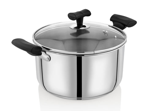 Vinod DONIV Stainless Steel Sandwich Bottom Solitaire Sauce Pot with Glass Lid and Side handle Induction Friendly Capacity 4.3 Liter 22cm