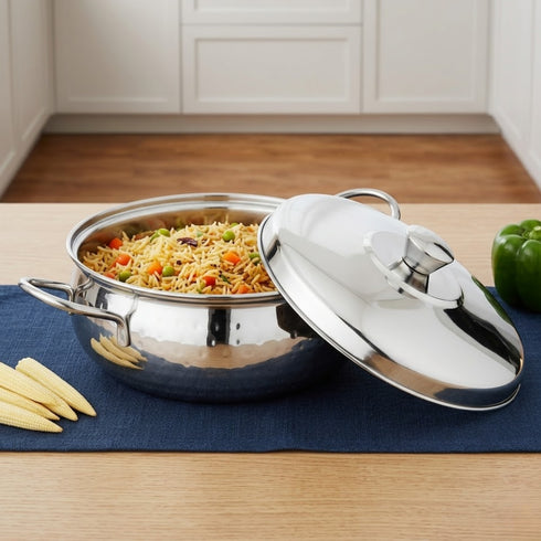 Vinod Stainless Steel Milano Hammered Serving Casserole with Steel Lid and Side Handles 1630 ml Highest Grade Stainless Steel Tough and Strong