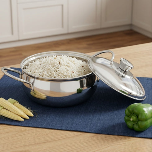 Vinod Stainless Steel Milano Plain Serving Casserole with Steel Lid and Side Handles 1230 ml Highest grade Stainless Steel Tough and Strong
