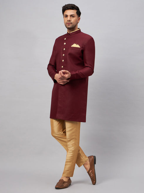Vastramay Men's Maroon Indo Western Set