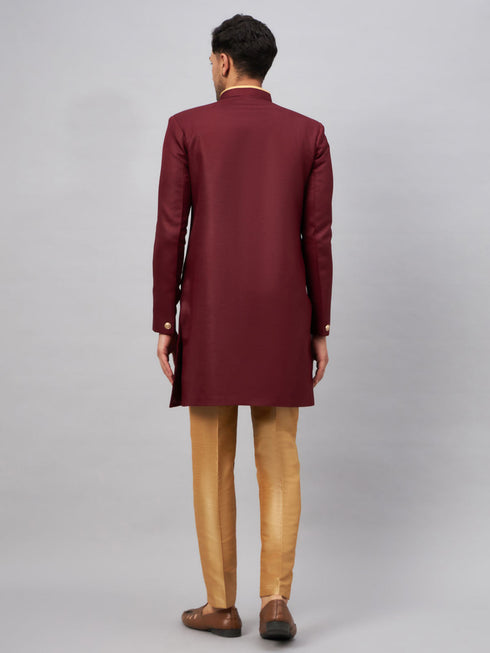 Vastramay Men's Maroon Indo Western Set