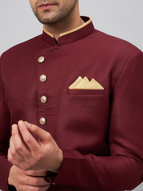 Vastramay Men's Maroon Indo Western Set