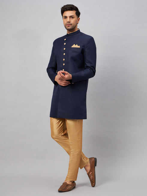 Vastramay Men's Navy Blue Indo Western Set