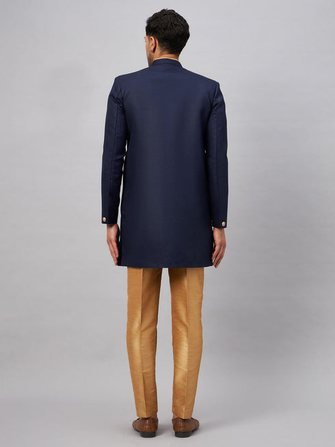 Vastramay Men's Navy Blue Indo Western Set