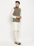 Vastramay Men's Black Silk Blend Jacket With Kurta Pant Set