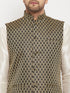 Vastramay Men's Black Silk Blend Jacket With Kurta Pant Set