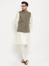 Vastramay Men's Black Silk Blend Jacket With Kurta Pant Set