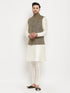Vastramay Men's Black Silk Blend Jacket With Kurta Pant Set