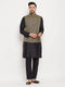 Vastramay Men's Black Silk Blend Jacket With Kurta Pant Set
