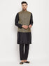 Vastramay Men's Black Silk Blend Jacket With Kurta Pant Set