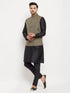 Vastramay Men's Black Silk Blend Jacket With Kurta Pant Set