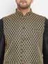 Vastramay Men's Black Silk Blend Jacket With Kurta Pant Set