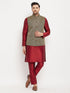 Vastramay Men's Black Silk Blend Jacket With Kurta Pant Set