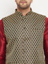 Vastramay Men's Black Silk Blend Jacket With Kurta Pant Set