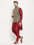 Vastramay Men's Black Silk Blend Jacket With Kurta Pant Set