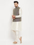 Vastramay Men's Blue Silk Blend Jacket with Kurta Pant Set