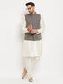 Vastramay Men's Blue Silk Blend Jacket with Kurta Pant Set