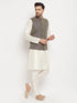Vastramay Men's Blue Silk Blend Jacket with Kurta Pant Set