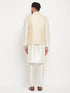 Vastramay Men's Cream Silk Blend Jacket with Kurta Pant Set