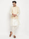 Vastramay Men's Cream Silk Blend Jacket with Kurta Pant Set