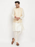 Vastramay Men's Cream Silk Blend Jacket with Kurta Pant Set