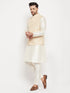 Vastramay Men's Cream Silk Blend Jacket with Kurta Pant Set