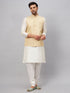 Vastramay Men's Cream Silk Blend Jacket with Kurta Pyjama Set